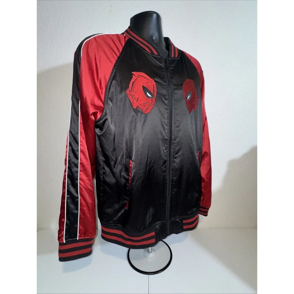 Deadpool Bomber Jacket  XL  Extra Large Windbreaker Red & Black Marvel Comics
